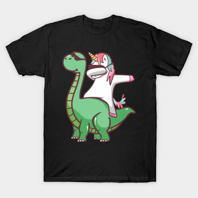 Dabbing Unicorn and Dinosaur T-Shirt by Xizin Gao